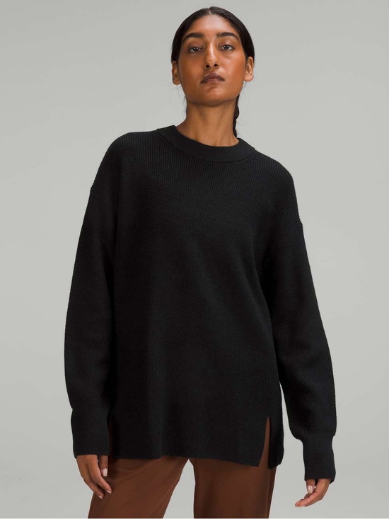 lululemon athletica Sweaters - Lululemon Merino Wool Blend Ribbed Crewneck Sweater Black size 12